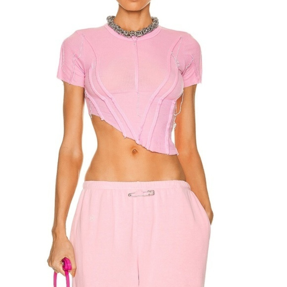 SAMI MIRO VINTAGE Asymmetric Short Sleeve Top in pink Medium